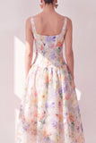 Corset en chiffon en chiffon à col carré en fleurs violettes blanches
