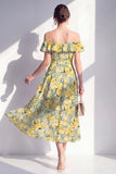 Robe midi rose en ligne A à fleur décollée