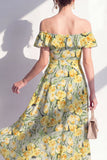Robe midi rose en ligne A à fleur décollée