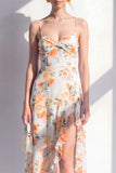 Robe Midi à volants en mousseline spaghetti en spaghetti rose à ongles en mousseline