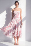 Robe midi sans bretelles en chiffon rose en ligne A