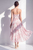 Robe midi sans bretelles en chiffon rose en ligne A