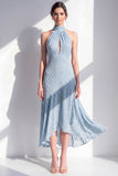 Robe midi midi olive ligne A à col nu en chiffon