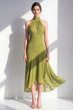 Robe midi midi olive ligne A à col nu en chiffon