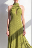 Robe midi midi olive ligne A à col nu en chiffon