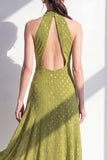 Robe midi midi olive ligne A à col nu en chiffon