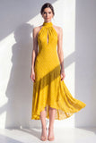 Robe midi midi olive ligne A à col nu en chiffon