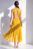 Robe midi midi olive ligne A à col nu en chiffon