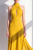 Robe midi midi olive ligne A à col nu en chiffon
