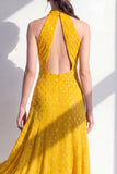 Robe midi midi olive ligne A à col nu en chiffon