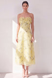 Robe midi fleurie midi jaune en chiffon en mousseline à volants
