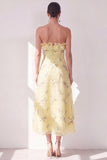 Robe midi fleurie midi jaune en chiffon en mousseline à volants