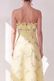 Robe midi fleurie midi jaune en chiffon en mousseline à volants