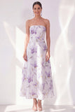 Robe Midi en chiffon sans bretelles en fleur de lilas