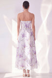 Robe Midi en chiffon sans bretelles en fleur de lilas