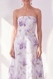 Robe Midi en chiffon sans bretelles en fleur de lilas