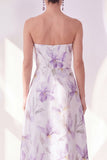 Robe Midi en chiffon sans bretelles en fleur de lilas