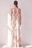Corset sans bretelles abricot robe florale maxi avec écharpe au col