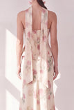 Corset sans bretelles abricot robe florale maxi avec écharpe au col
