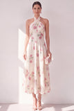 Robe midi fleurie midi à col nu abricot