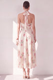 Robe midi fleurie midi à col nu abricot
