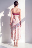 Robe midi fleurie à bretelles fines en satin rose en ligne A