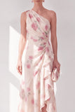 Robe Maxi Fleurie A-Line en mousseline abricot abricot avec volants