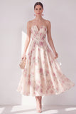 Robe midi à fleurs midi en chiffon abricot sans bretelles