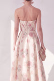 Robe midi à fleurs midi en chiffon abricot sans bretelles