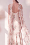 Robe Maxi à bretelles en chiffon en chiffon abricot à longues bretelles Maxi florales avec fente