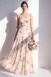 Robe longue de demoiselle d’honneur en chiffon fleur abricot