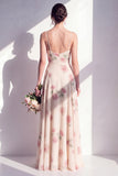 Robe longue de demoiselle d’honneur en chiffon fleur abricot
