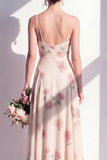 Robe longue de demoiselle d’honneur en chiffon fleur abricot