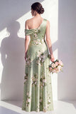 Longue robe de demoiselle d’honneur longue en satin vert sauge en ligne A sur une épaule