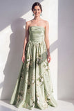 Robe longue de demoiselle d’honneur longue en satin en satin vert sauge à rafales