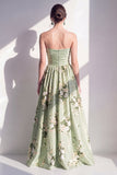 Robe longue de demoiselle d’honneur longue en satin en satin vert sauge à rafales