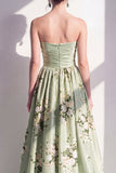 Robe longue de demoiselle d’honneur longue en satin en satin vert sauge à rafales