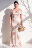 Robe de demoiselle d’honneur à fleurs ivoire rouge dénudé