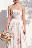 Robe de demoiselle d’honneur ivoire rouge rouge A sans bretelles