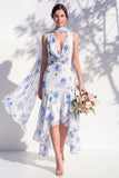Robe de demoiselle d’honneur à col V en sirène florale verte avec écharpe