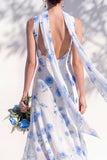 Robe de demoiselle d’honneur à col V en sirène florale verte avec écharpe