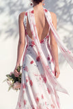 Robe de demoiselle d’honneur à col V en sirène florale verte avec écharpe