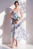 Robe de demoiselle d’honneur à col à col à capuchon en ligne florale verte