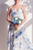 Robe de demoiselle d’honneur à col à col à capuchon en ligne florale verte