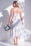 Robe de demoiselle d’honneur à col à col à capuchon en ligne florale verte