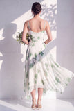Robe de demoiselle d’honneur à col à col à capuchon en ligne florale verte