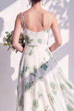 Robe de demoiselle d’honneur à col à col à capuchon en ligne florale verte