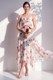 Robe de demoiselle d’honneur à col à col à capuchon en ligne florale verte