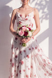 Robe de demoiselle d’honneur à col à col à capuchon en ligne florale verte