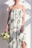 Robe de demoiselle d’honneur verte à étages à étages verte à étages